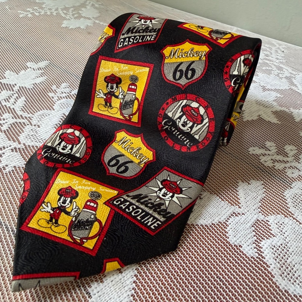 Mickey Unlimited Necktie Mens OS Black Vintage Disney Route 66 Excellent Novelty